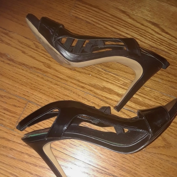 2/$25 Design Lab Black shiny vinyl stiletto cage heels - Picture 7 of 7